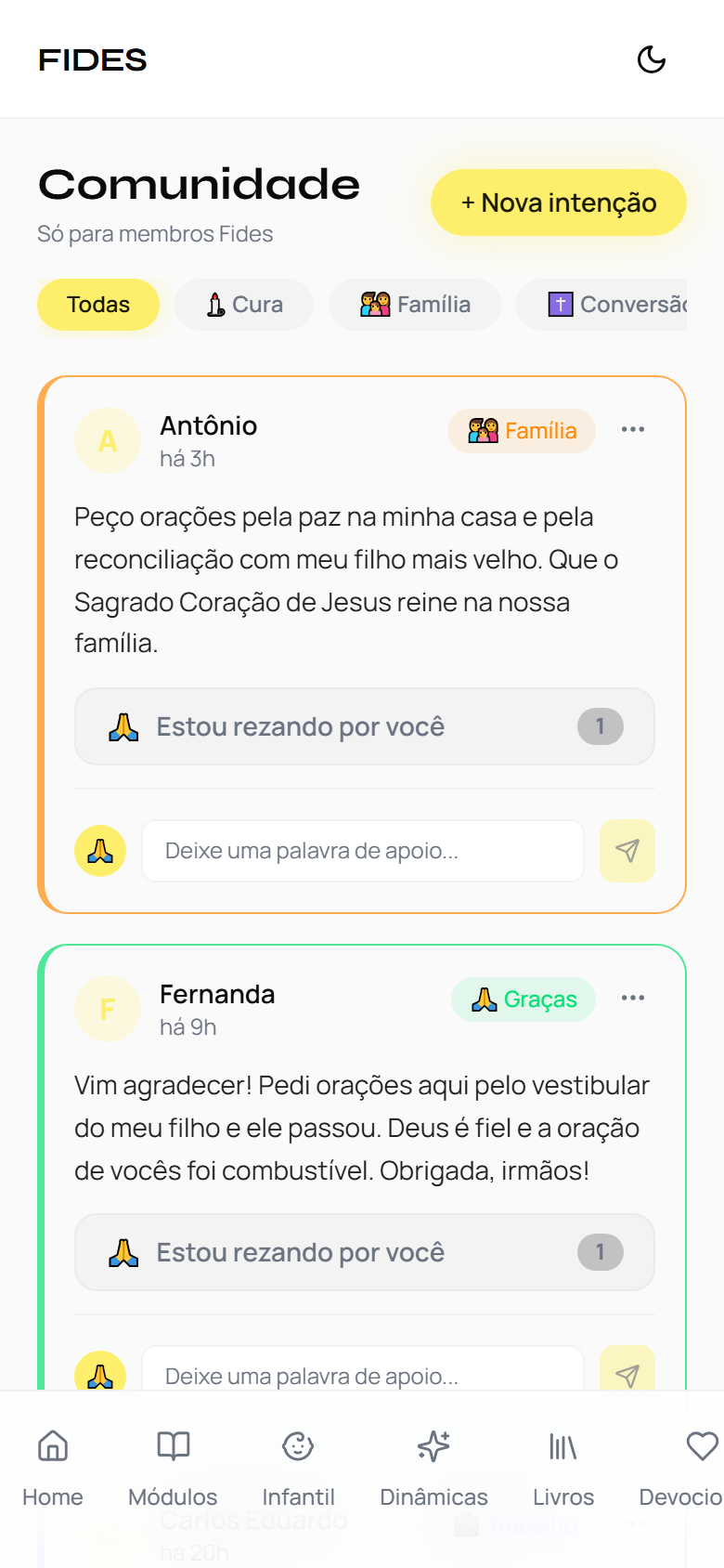 Mural de Orações do Fides no celular