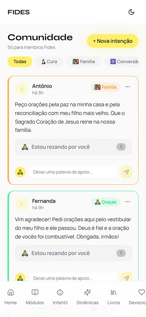 Mural de Orações do Fides no celular