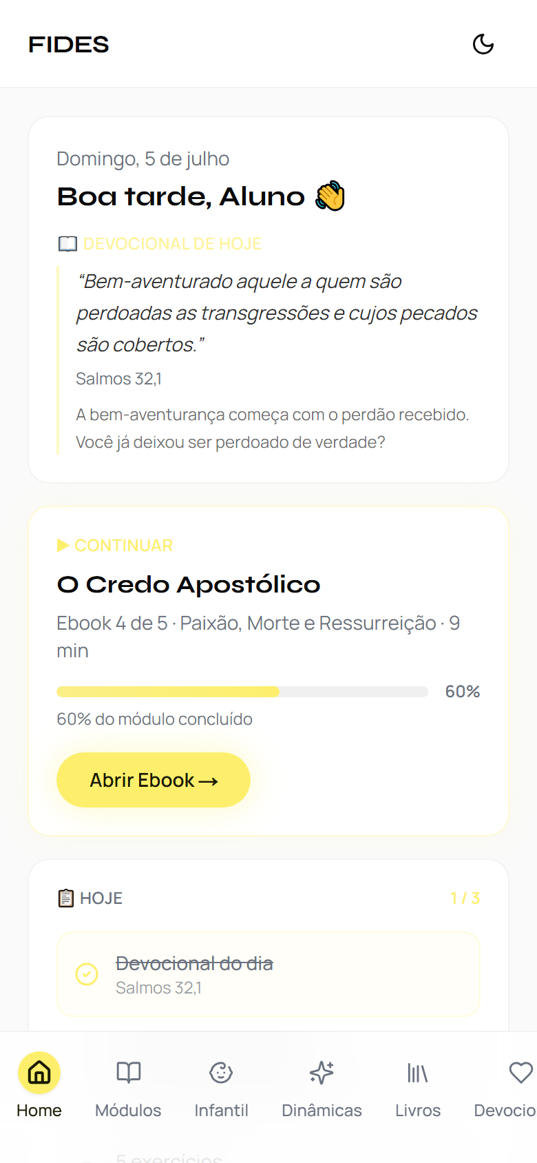 Fides no celular mostrando o devocional do dia