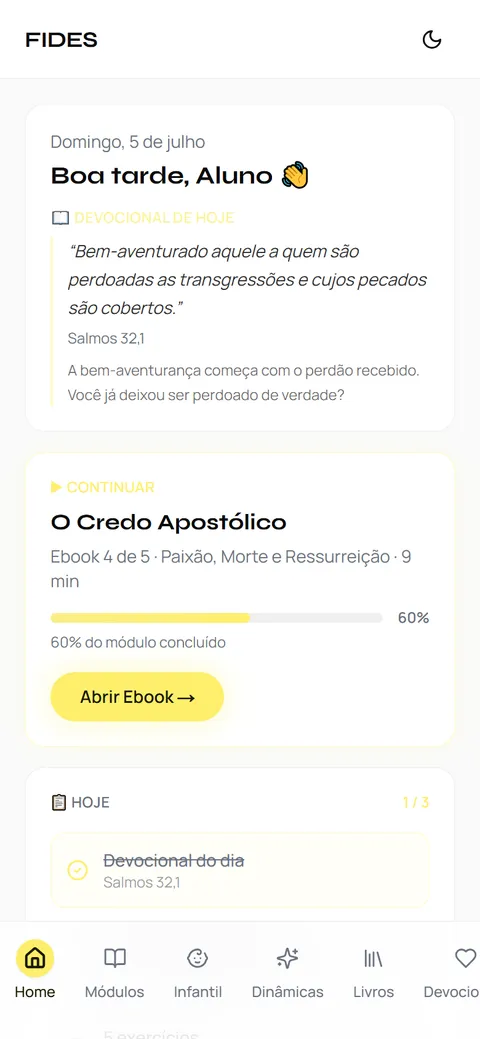 Fides no celular mostrando o devocional do dia
