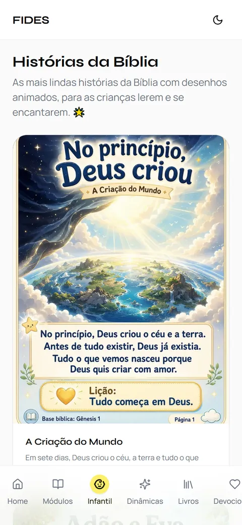 Área infantil do Fides no celular