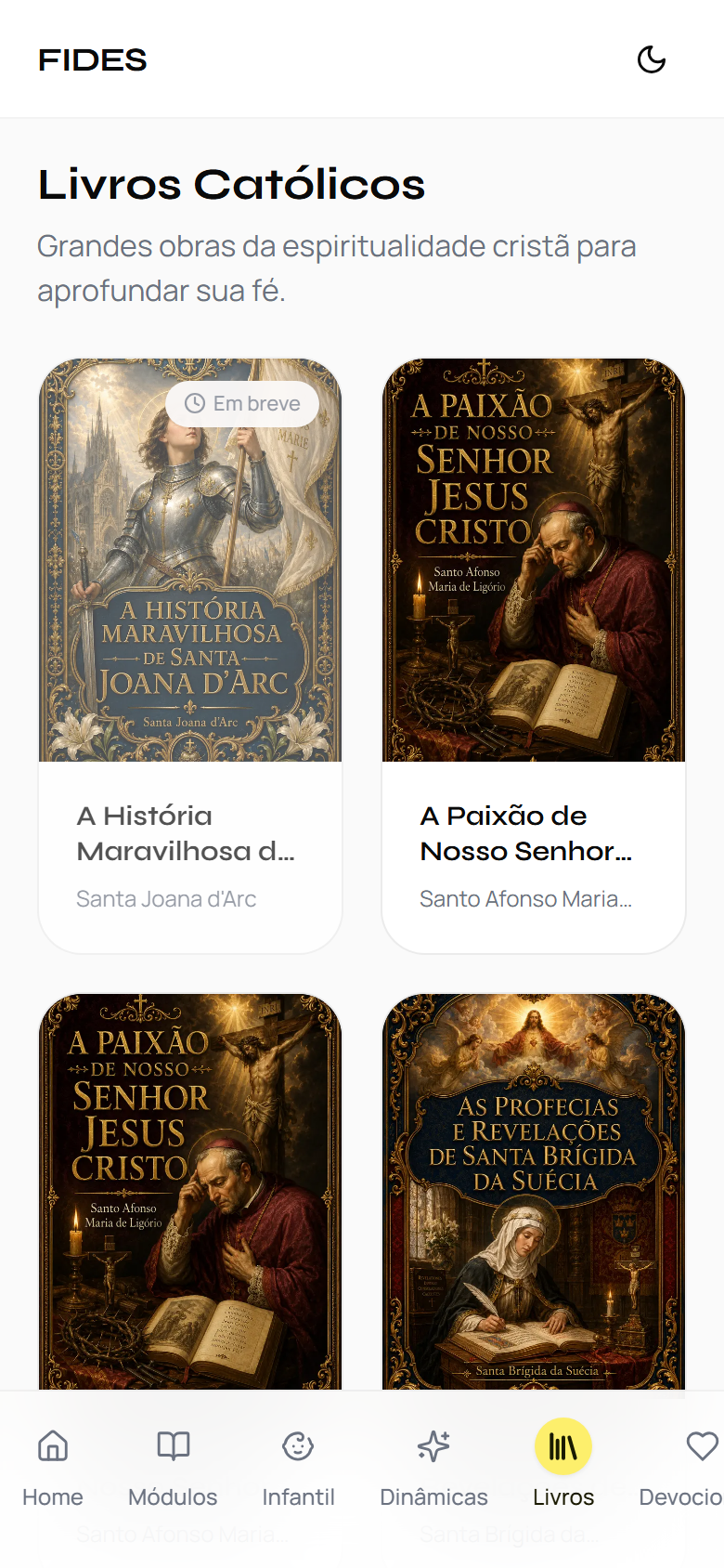 Livros do Fides no celular