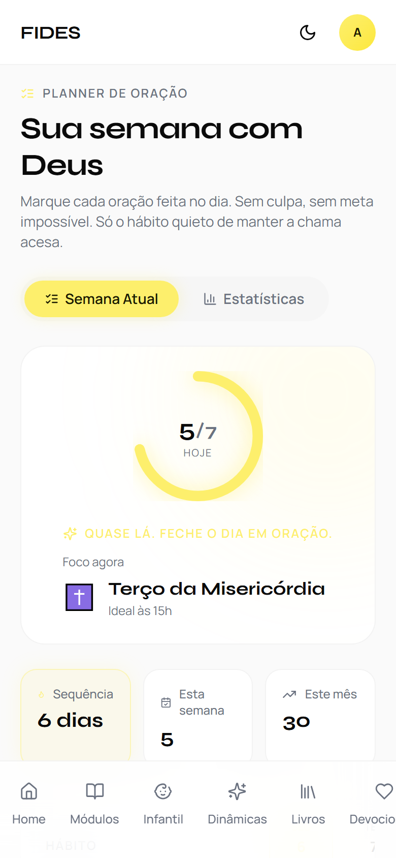 Planner de Oração do Fides no celular