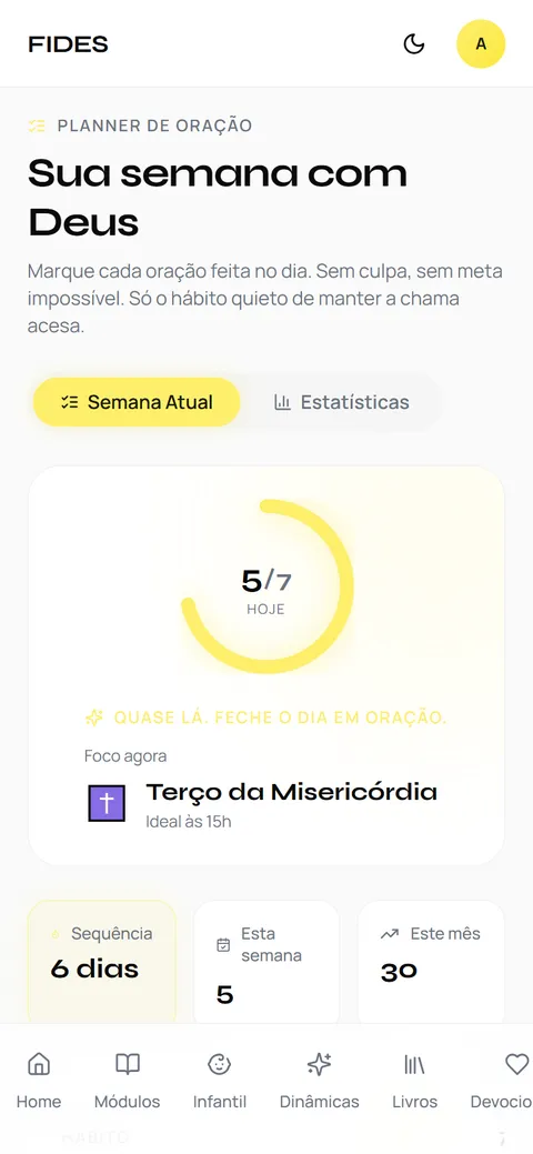 Planner de Oração do Fides no celular